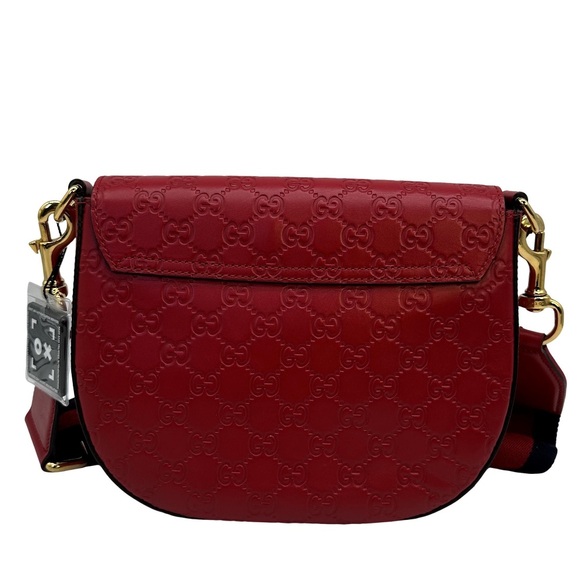Gucci Red Padlock Guccissima Leather Saddle Bag with Keys & Cloche Guitar Strap - Picture 5 of 7